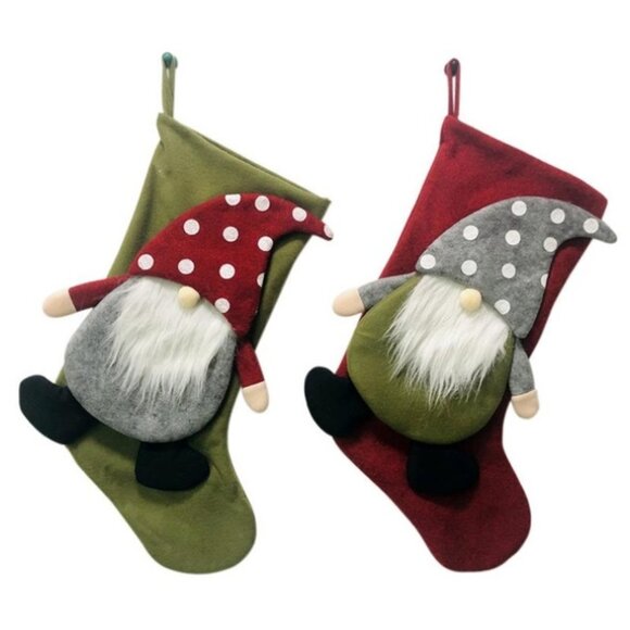 2 Large Gnome Stockings, Holiday Christmas Stockings, Christmas Decor - Picture 1 of 13